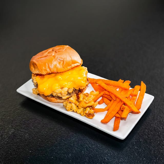 Buffalo Mac and Cheese Burger.